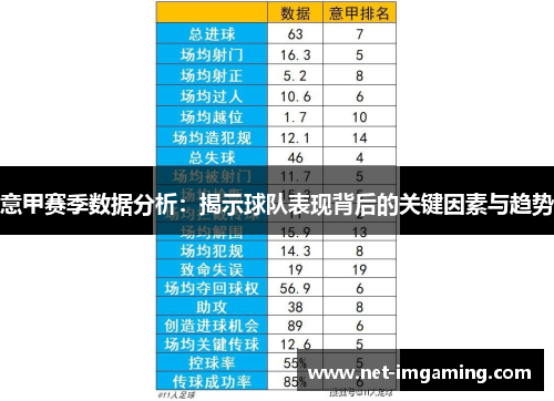 意甲赛季数据分析：揭示球队表现背后的关键因素与趋势